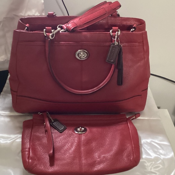 Coach Handbags - COACH PARK LEATHER CARRYALL (RED) (#F23268)